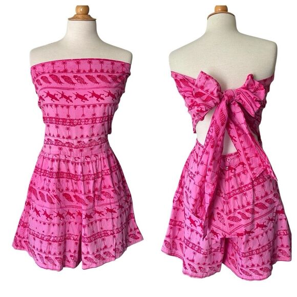 Vintage Java Wraps Pink Batik Sleeveless Romper with Bow - Medium - Picture 3 of 10